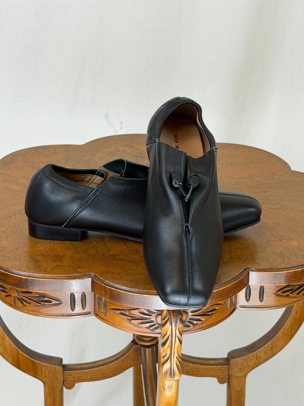 NIB All Black Nu Dance Flat Black Square Toe Loafer Shoe #0368 EU 39